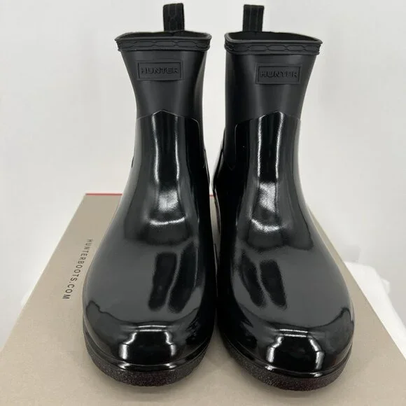 NWB HUNTER Women Refined Low Heel Biker Rubber Black Gloss Rain Boot Duo Size 10 - Picture 6 of 13